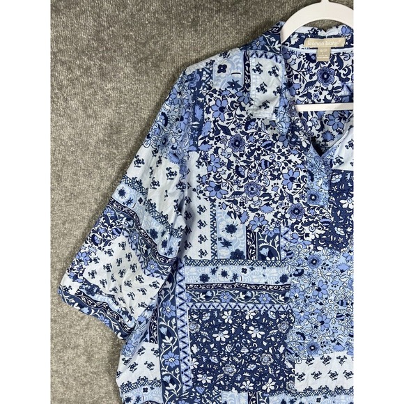 Woman Within 1/2 Sleeve V-Neck Floral Patchwork Popover Top Womens 18/20 Blue - Picture 6 of 14